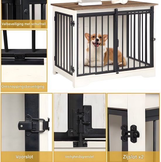 Hondenbench - Hondenkrat - Hondenkennel - Hondenhok - 81 cm - Voor Binnen - Wit/bruin