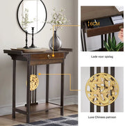 Vintage Vintage consoletafel - Wandtafel met lades - Haltafel - Sidetable - Bruin - 81cm