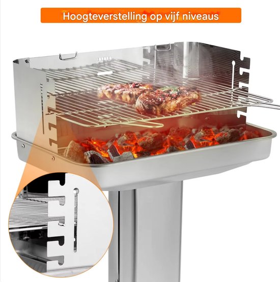 Grill Houtskool BBQ - Voor Tuin, Camping & Outdoor - Draagbare Trechtergrill met Plank - Roestvrijstaal - 87x89x89 cm
