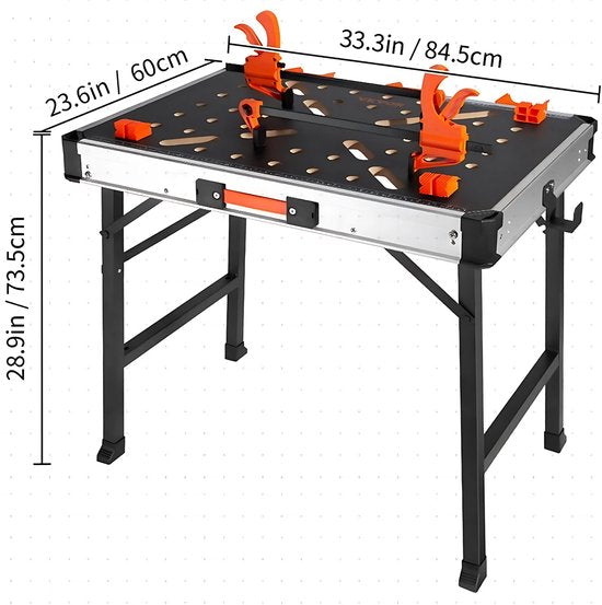 Werktafel en opspantafel - MDF werkbank - Inklapbaar Werkbank - Gereedschap - 454kg - 84,5x60x73,5cm