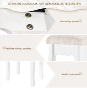 Slaapkamer Kruk - Gewatteerde Kaptafelkruk 40x30x50 cm - Luxe Zitkruk voor Dressoir & Make-uptafel - Wit