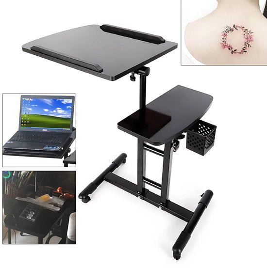 Mobiele Tattoo Werkbank - Werkstation - Tattootafel - Voor Tattoo Studio en Salon - In Hoogte Verstelbaar en Draagbaar Werkstation met Armsteun - Zwart
