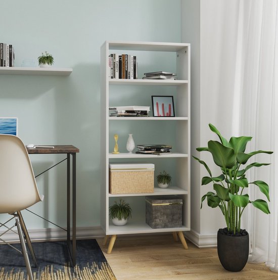 Bolt Edge Boekenkast - Industrieel - Wit - Op poten - 4 lagen - Hout MDF