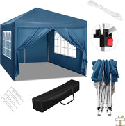 Happyment Partytent met zijwanden - Easy up - Opvouwbaar - Paviljoen - Waterdicht weerbestendig - Blauw - 3x3 m