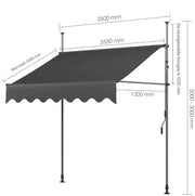 Handmatige Intrekbare Luifel - Zonneluifel - Niet-Schroef Buitenpatio Zonnescherm voor Terrasdeur en Raam - In Hoogte Verstelbaar Zonnescherm Onder Dak - 350 x 120 cm