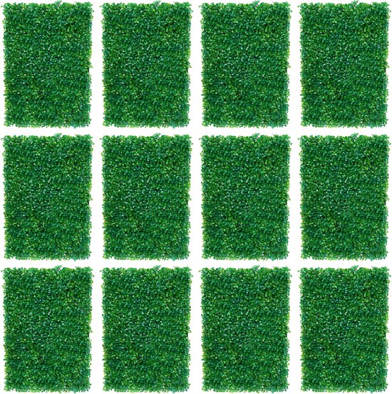 Kunstgras Muurpanelen - Kunstgras achtergrond - Decoratie - Wanddecoratie - Set van 12 - Voor Binnen & Buiten - Groene Heg Wanddecoratie van PE - Ideaal voor Tuin, Balkon, Achtertuin of Achtergrondmuur