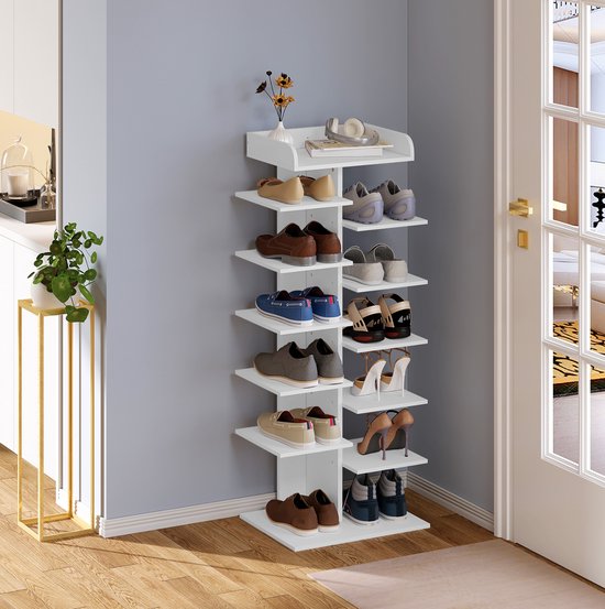 Happyment Schoenenrek Kida - Voor 12 paar - Schoenenbank modern - Wit - Voor slaapkamer of hal