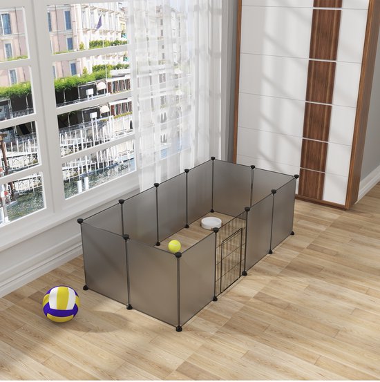 Happyment Dierenren Zita - Ren - Verstelbaar - Voor binnen - Puppyren - Kleine dieren - Kittens - Grijs - 142x72x45cm