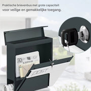 Wandgemonteerde Brievenbus - Met Krantenhouder, Deksel en Slot - Met Sleutel voor Buiten - Brievenbus voor Bedrijf en Tuin - Grijs