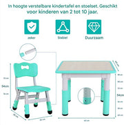 Kindertafel met stoeltjes - 2 stoelen - Activiteiten tafel - Speeltafel Kinderbureau - 3-8 jaar - In Hoogte Verstelbaar - Studeertafel voor Kinderen - Turquoise