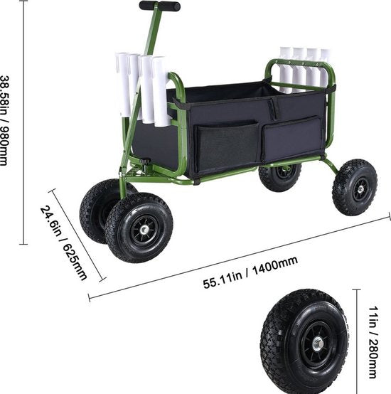 Opvouwbare bolderkar - Strandwagen - 150KG Capaciteit met Ballonbanden - Waterdicht - Kinderenvervoer - Duwtang
