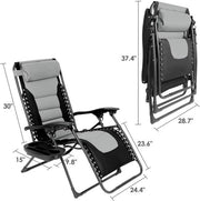 Gewatteerde Zero Gravity Lounge Chair - Tuinstoel - Ligbed - Voor Terras & Tuin - Opvouwbare Fauteuil met Verstelbare Hoofdsteun, Bekerhouder en Ondersteuning tot 160 kg - 1 stuk - Zwart