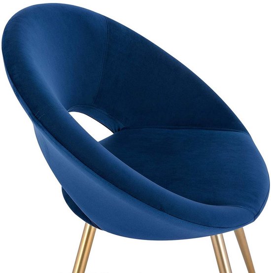 Luxe Velvet Stoel - Blauw - Eetkamerstoel - Met armleuning - Vergaderstoel - Gouden Metalen poten - Set van 1 - Zithoogte 47cm