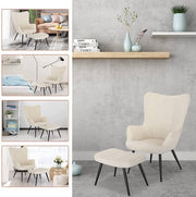 Happyment Fauteuil Deluxe - Met hocker - Armleuning - Voetenbank Woonkamer stoel - Corduroy - Beige