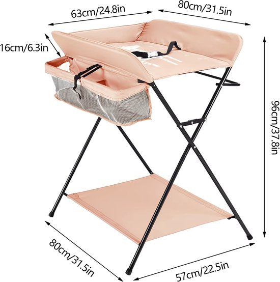 Babyverschoontafel – Verzorgingstafel - Opvouwbaar voor kinderkamer – Stabiel en veilig met opbergruimte – Max. draagvermogen 15 kg – Khaki - Zonder wielen