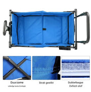 Opvouwbare bolderkar XL - 262L - Opvouwbaar tuinwagen - Met duwstang - Voor buitengebruik - Met verwijderbare luifel en 115 kg capaciteit - All terrain - Blauw