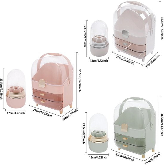 Make-up Organizer - Skincare organizer - Opbergdoos - Sieradendoos - met 2 Lades - Voor Cosmetica & Sieraden op Bureau - Wit