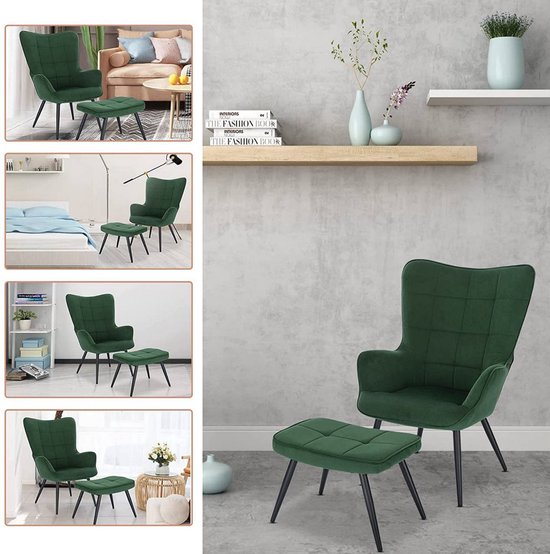 Moderne Fauteuil met hocker - Armleuning - Voetenbank Woonkamer stoel - Corduroy - Groen
