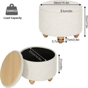 Ronde Poef - Creme - Stof - Met opbergruimte - 39x39x33cm