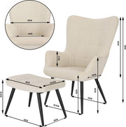 Happyment Fauteuil Deluxe - Met hocker - Armleuning - Voetenbank Woonkamer stoel - Corduroy - Beige