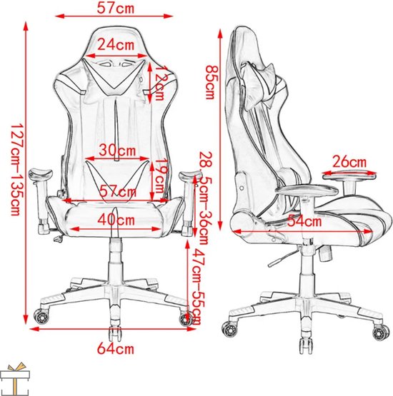 Happyment Luxe Gamestoel Nero - Gaming stoel verstelbaar in hoogte - Chair - Ergonomische bureaustoel - Zwart met rood