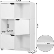 Happyment Boekenkast Nida - 6 Vakken - Wit - 3 Deuren - Boekenrek - Woonkamer, slaapkamer en kinderkamer - Hout - 59.7x29.7x91cm