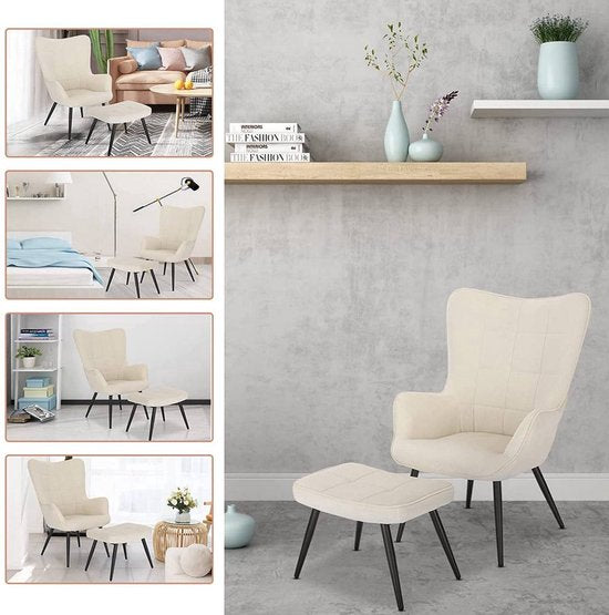 Bolt Edge Fauteuil - Beige Corduroy - Met Hocker - Armleuning - Woonkamer