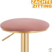 Luxe Barkruk - Velvet - Roze/goud - Zonder rugleuning - Verstelbaar - 38x(61-82)cm