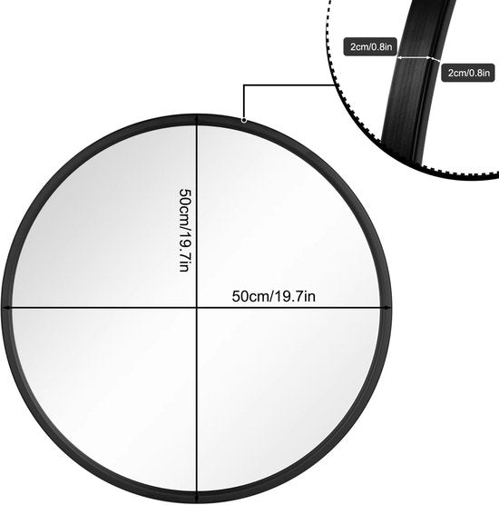 Ronde Spiegel - Voor Badkamer, Slaapkamer, Woonkamer en Hal - Moderne Wandspiegel met Zwart Metalen Frame - Stijlvolle Ophangdecoratie - 50x50cm