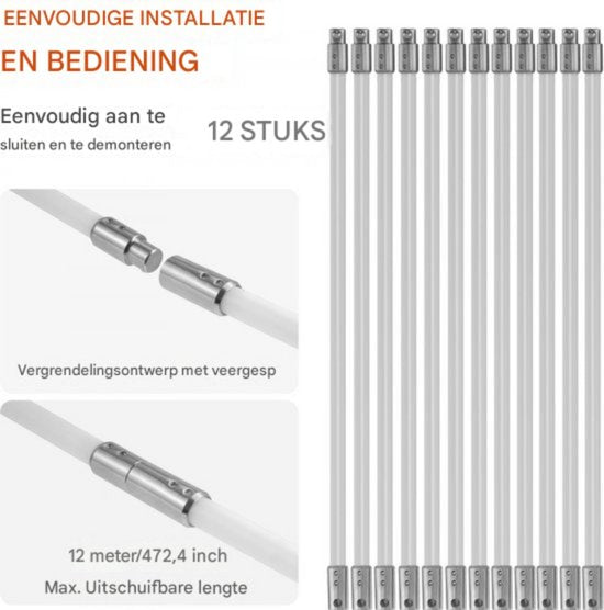 Schoorsteenveegset 12m - Schoorsteenveger - Kachelpijpborstel - Schoorsteenreiniger - Schoorsteenborstel - Roetbezem & Openhaardborstel borstel