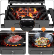 Barbecuewagen Tavien - Houtskoolbarbecue - BBQ - Smoker XXL - Houtskoolgrill - Met Wielen, Roestvrijstalen Handgreep - Perfect voor Buitenterras, Tuin en Achtertuin