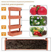 Tuinbed Tavien voor binnen en buiten - 4 lagen - Houten moestuin - Plantenbak - Tuibak voor bloemen - Tuinieren - 140x65cm