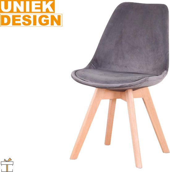 Happyment Velvet Eetkamerstoelen - Grijs - Set van 4 - Woonkamerstoelen - Keukenstoelen - Kuipstoel - Zithoogte 43cm