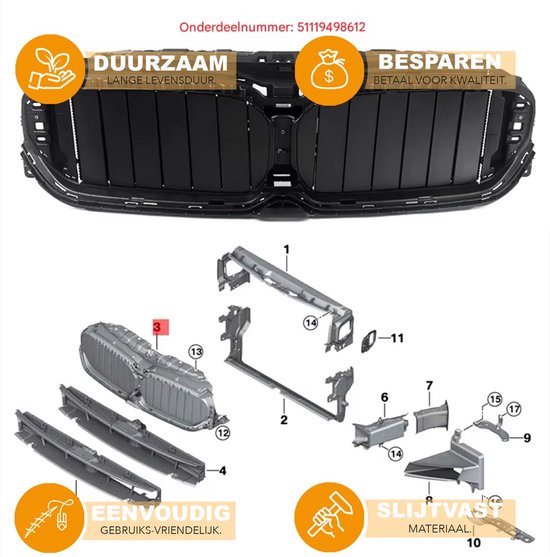 Grilleshutter Torqline - Radiator Grille Sluiter - Voorbumper - Voor BMW 5 Serie G30/G31 (2020-2023) - 51119498612 - Auto Accessoires