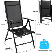 Deluxe Tuinstoelen - Tuinmeubels - Voor Tuin, Balkon & Camping - Hoge Rug, 7-Way Verstelbaar met Armleuningen - Duurzaam Aluminium & Ademend - 2 stuks - Zwart