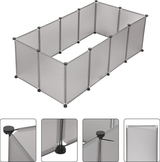 Happyment Dierenren Ruly - Ren Deluxe XXL - Verstelbaar - Voor binnen - Puppyren - Kleine dieren - Kittens - Grijs - 145 x 75 x 46cm