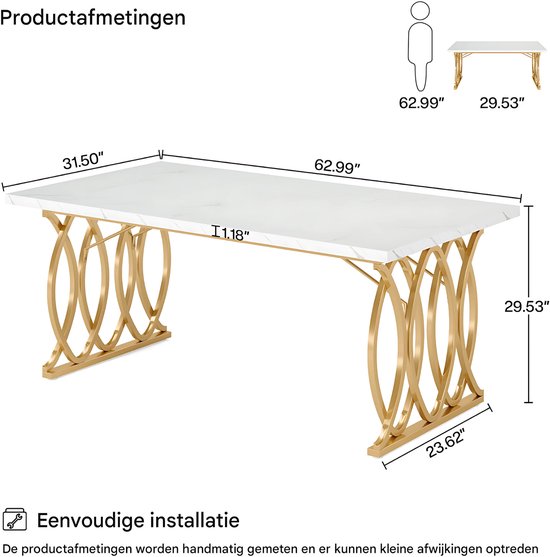 Moderne eetkamertafel Duvia - Woonkamer -Marmerlook Blad - 160cm