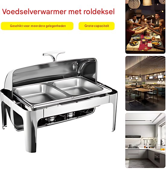 Buffetverwarmer - Chafing dish - Buffetwarmer - Warmhoudplaat - Warmhoudbakken - Voor Feesten en Catering - Roestvrijstaal - Met Verwijderbare Wastafels, 220 lb Capaciteit