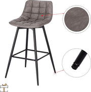 Happyment Leren barkrukken met rugleuning - Set van 2 - Ergonomisch - Keuken - barstoelen - Industrieel/Modern - Grijs - 43x35x88cm