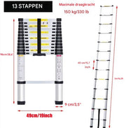 Telescopische Loft Ladder Mivo - 5M - Opvouwbare Trapladder - Uitschuifbare Aluminium Ladder - Draagbaar - EN131 - Max. Belasting 150kg/330lb