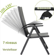 Tuinstoelen set van 2 - Verstelbare tuinstoel - Inklapbaar - Rugleuning - Thuis of camping - Aluminium - Belastbaar tot 120 kg - Grijs