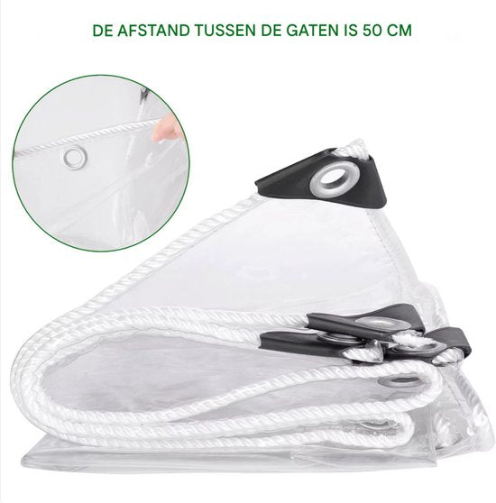 Transparant PVC-zeildoek - Waterdicht - Met oogjes - Weerbestendig - Zeil voor tuinmeubels of veranda - 200x300cm