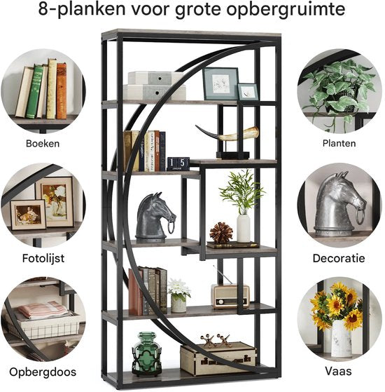 5-laags Boekenkast - Boekenplank - Wandplank - Boekenrek - Vintage grijs/Zwart