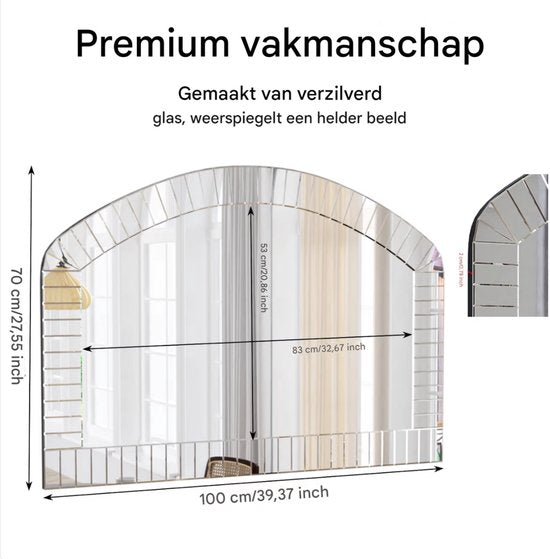 Gebogen Wandspiegel - Venetiaanse Accent Spiegel- Zilver - Glas - Decoratie voor Woonkamer