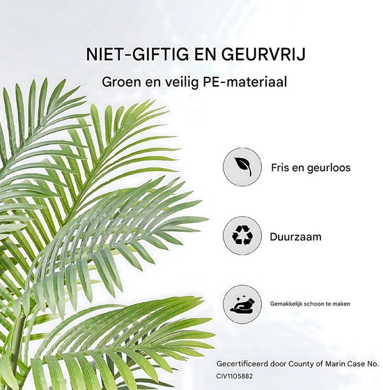 Kunstplant Areca Catechu - Kunstplanten voor binnen en buiten - Palmboom - In pot - Kunstbloemen - Geurloos - 182cm