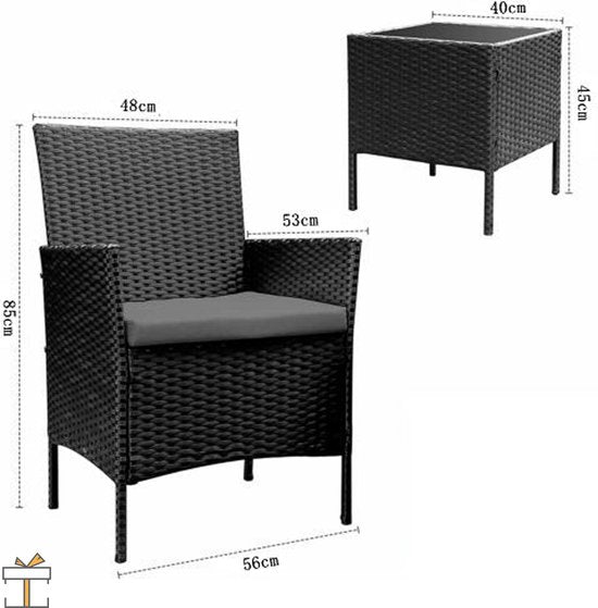 Happyment Tuinset 2 persoons - Wasbare kussens - Tuintafel met stoelen - Tuinsets - Loungeset tuinmeubels