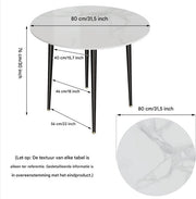 Ronde Eettafel Marmer - Eetkamertafel - Voor Eetkamer of restaurant - 80 cm - 4 personen - Grijs