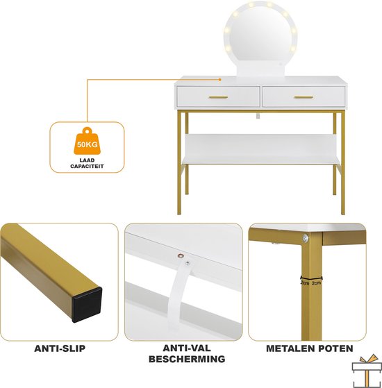 Happyment Kaptafel Deluxe - met hangende spiegel - Kinderen & volwassenen - Make up tafel voor meisjes - Black friday - Kerstcadeau