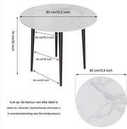 Ronde Eettafel Marmer Tavien - Eetkamertafel - Voor Eetkamer of restaurant - 80 cm - 4 personen - Grijs