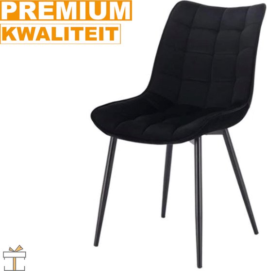 Happyment Luxe Eetkamerstoelen - Velvet Zwart - Woonkamerstoelen - Keukenstoelen - Kuipstoel - Set van 2, 4 of 6